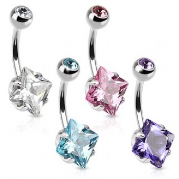 CZ Square Belly Bar Navel Ring
